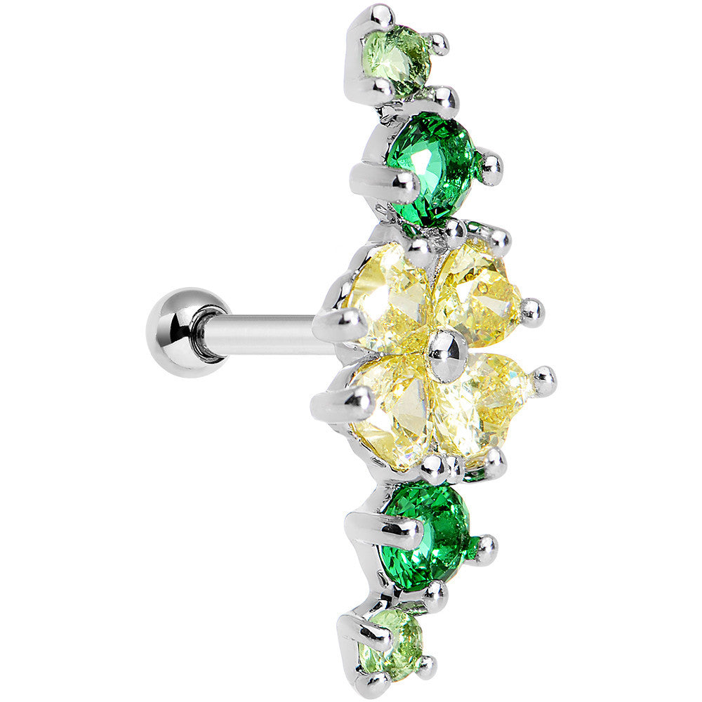 16G 1/4 Yellow Green Jeweled Clover Left Ear Cartilage Earring