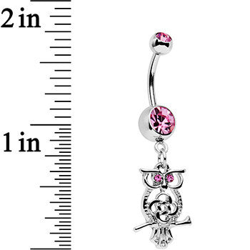 Pink Gem Celtic Knot Perched Owl Dangle Belly Ring
