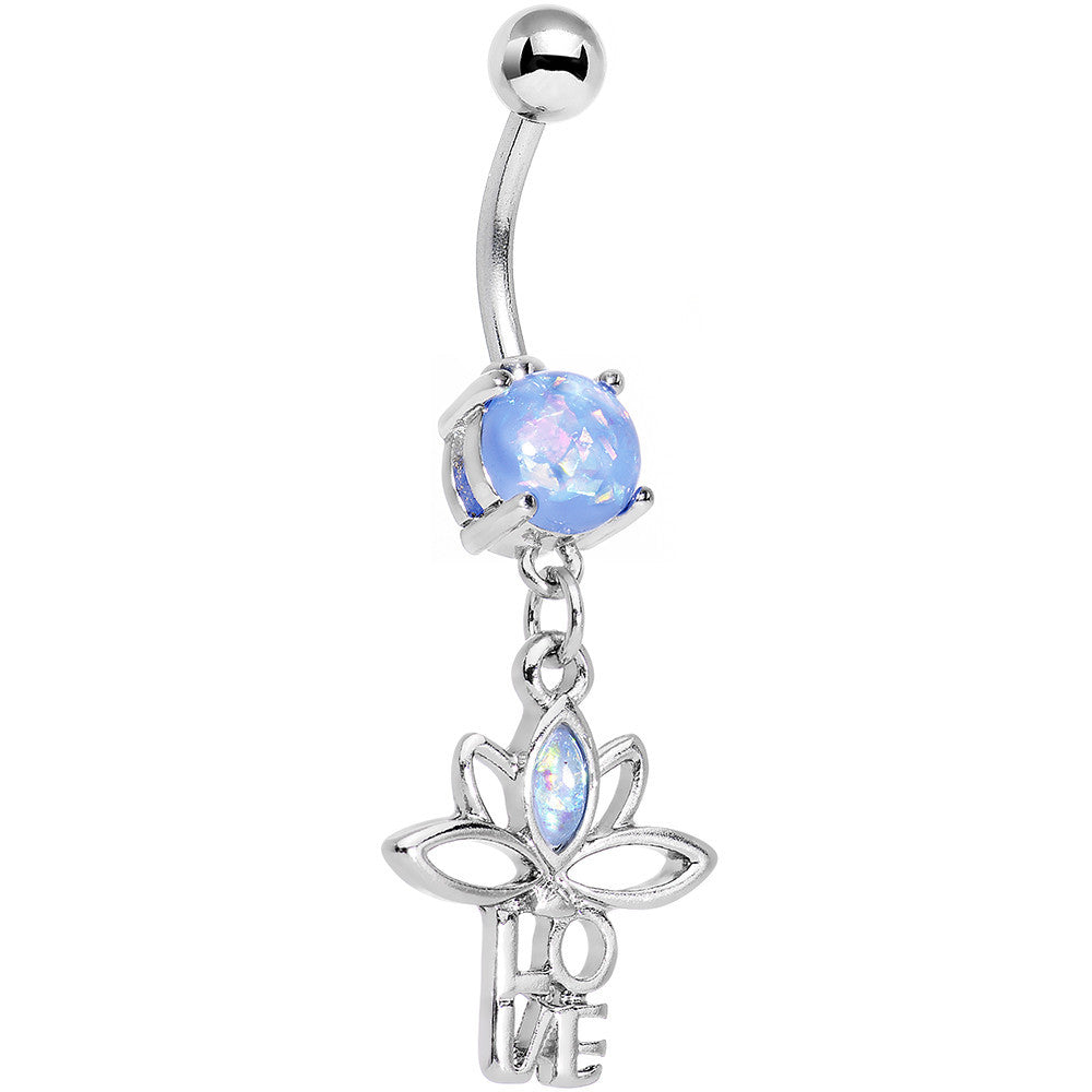 Light Blue Faux Opal Framework Love Lotus Flower Dangle Belly Ring