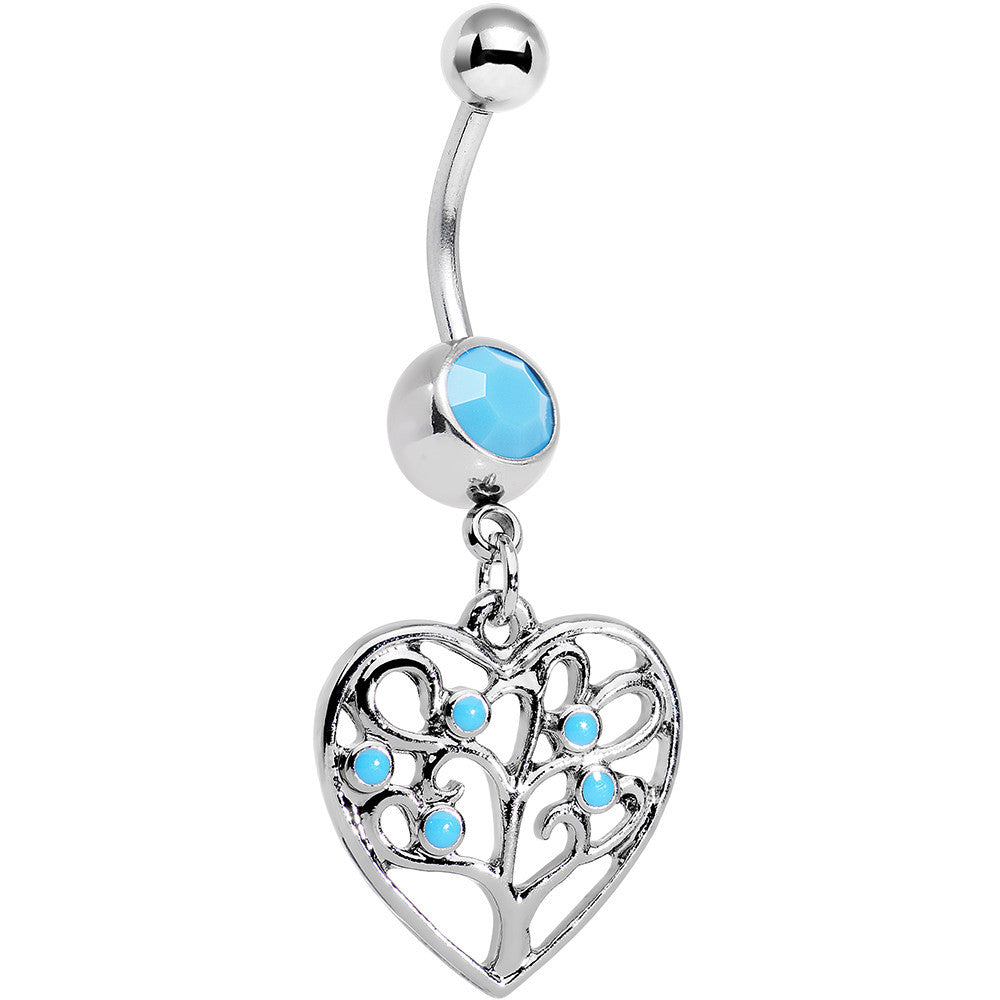 Faux Turquoise Tree of Life Heart Dangle Belly Ring