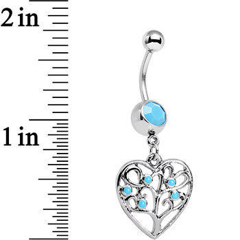 Faux Turquoise Tree of Life Heart Dangle Belly Ring