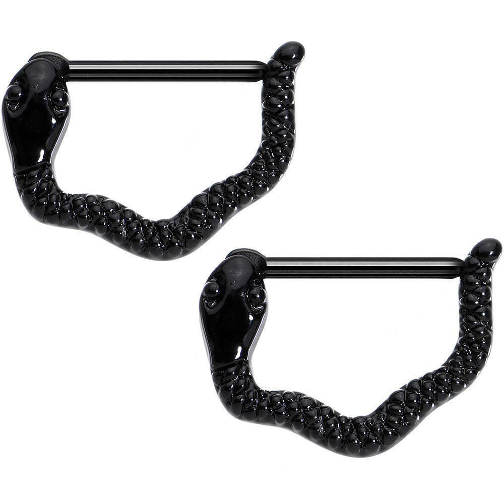 14 Gauge 9/16 Black Anodized Slithering Snake Nipple Clicker Set