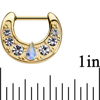 16G 5/16 Gold Plated Aurora Teardrop Clear Gem Septum Clicker