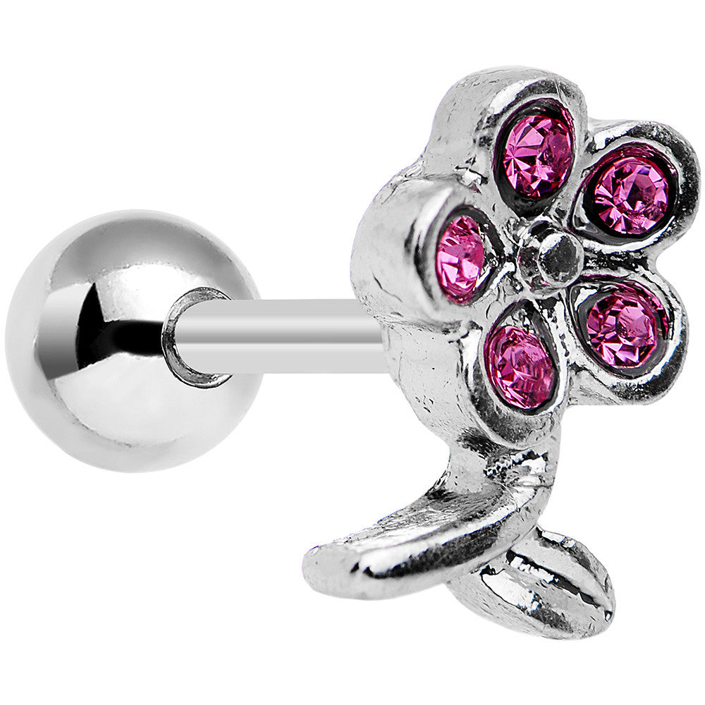 16G 1/4 Pink Gem Petal Flower Left Ear Cartilage Earring