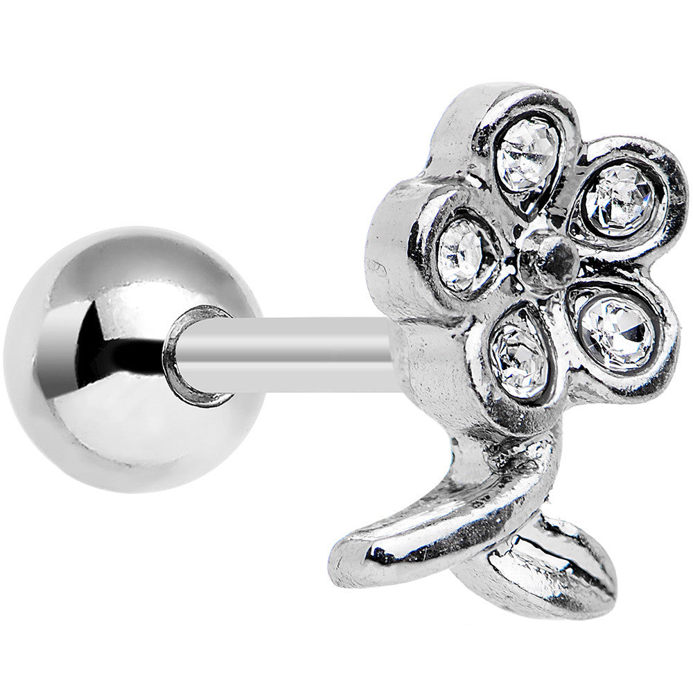 16G 1/4 Clear Gem Petal Flower Left Ear Cartilage Earring