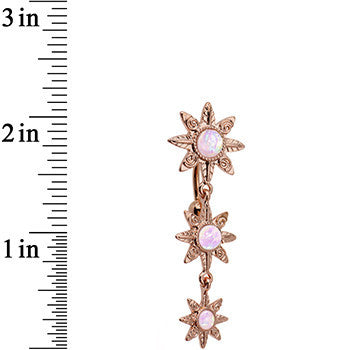 White Faux Opal Rose Gold Plated Flower Top Mount Dangle Belly Ring