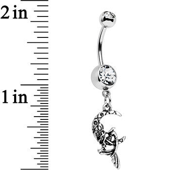 Clear Gem Moon and Ms Mermaid Dangle Belly Ring
