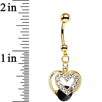 Clear Black Gem Gold Anodized Steel Show Your Heart Dangle Belly Ring