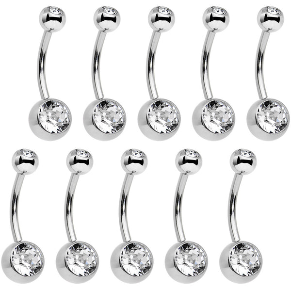 Clear Gem Stainless Steel Belly Ring Bonus Pack Set of 10 BodyCandy