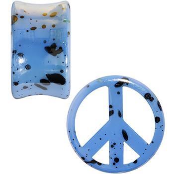 Black Speckled Blue Acrylic Peace Sign Saddle Plug Set Available in Sizes 00 Gauge to 20mm