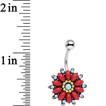 Blue Red Southwestern Holly Holiday Flower Belly Ring