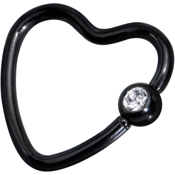 16 Gauge 1/2" Clear Black Anodized Titanium Heart Closure Captive Ring