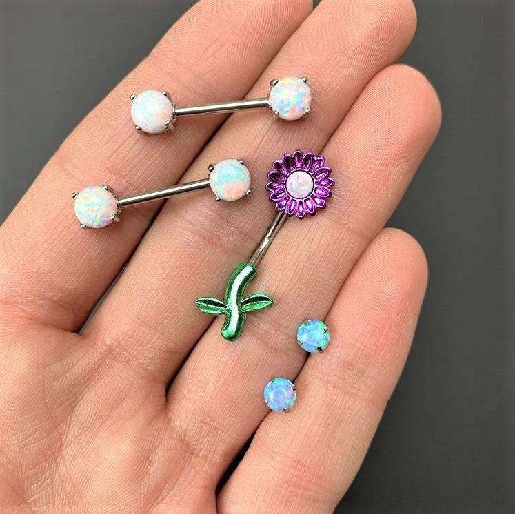 Light Blue Synthetic Opal Stainless Steel Post Stud Earring Pack Set of 3
