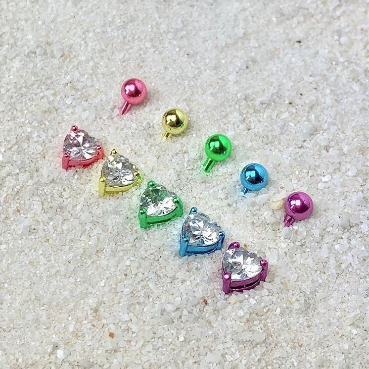 Clear Cubic Zirconia Gem Multicolor Heart Belly Ring Set of 5