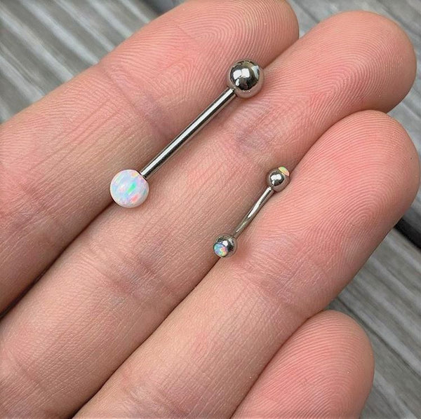 316L Stainless Steel White Synthetic Opal Ball Barbell Tongue Ring
