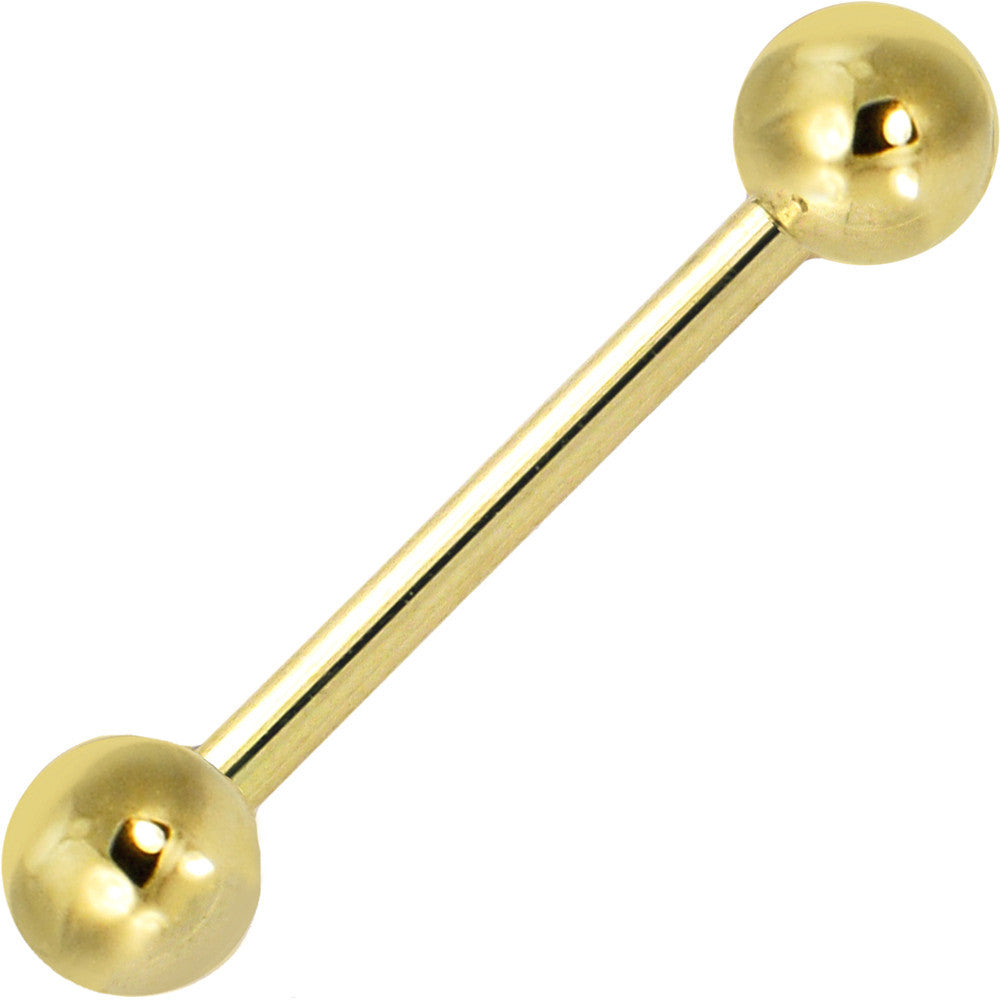 Solid 14KT Yellow Gold Barbell Tongue Ring 5/8 5mm