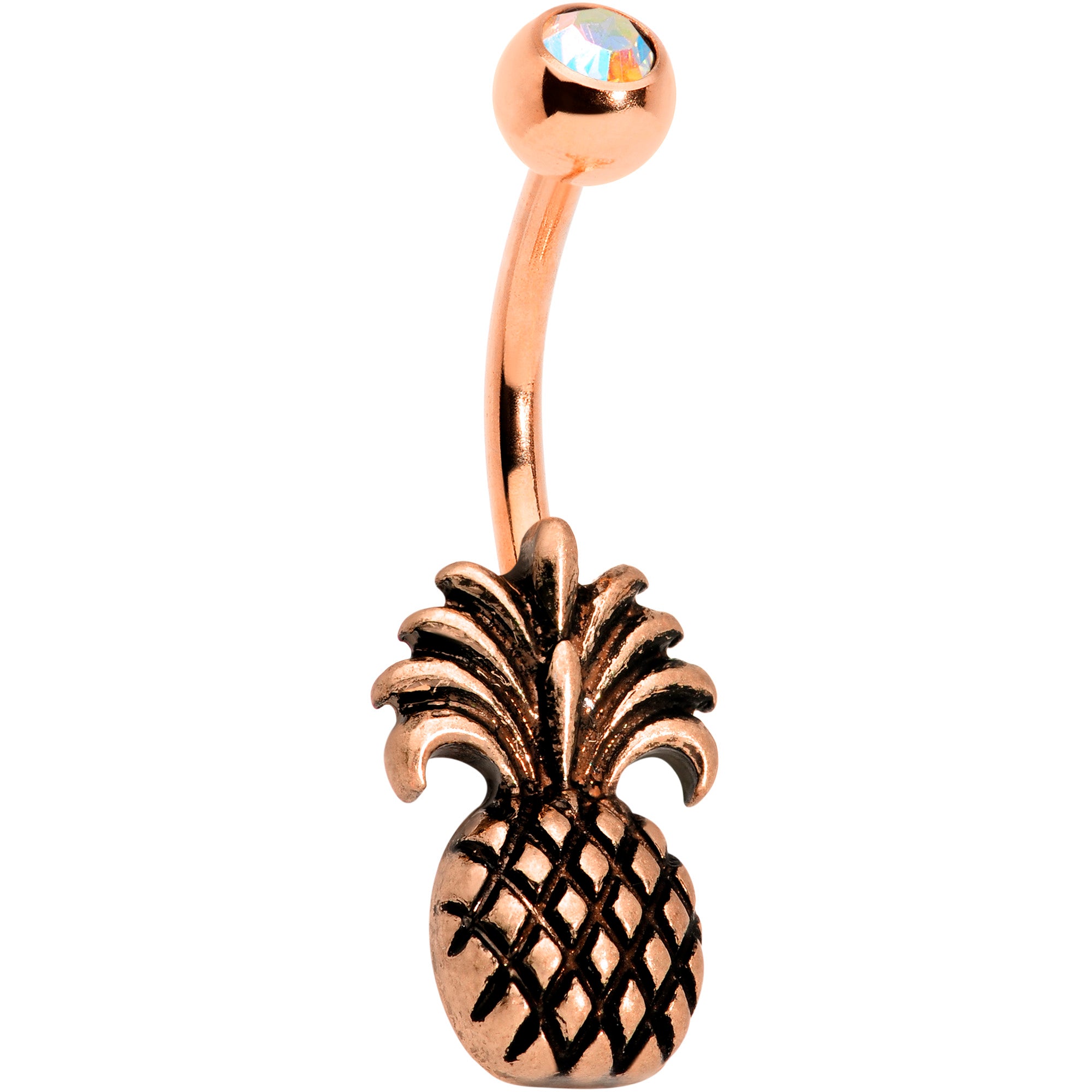 Clear Gem Rose Gold PVD Tropical Pineapple Pizzazz Belly Ring