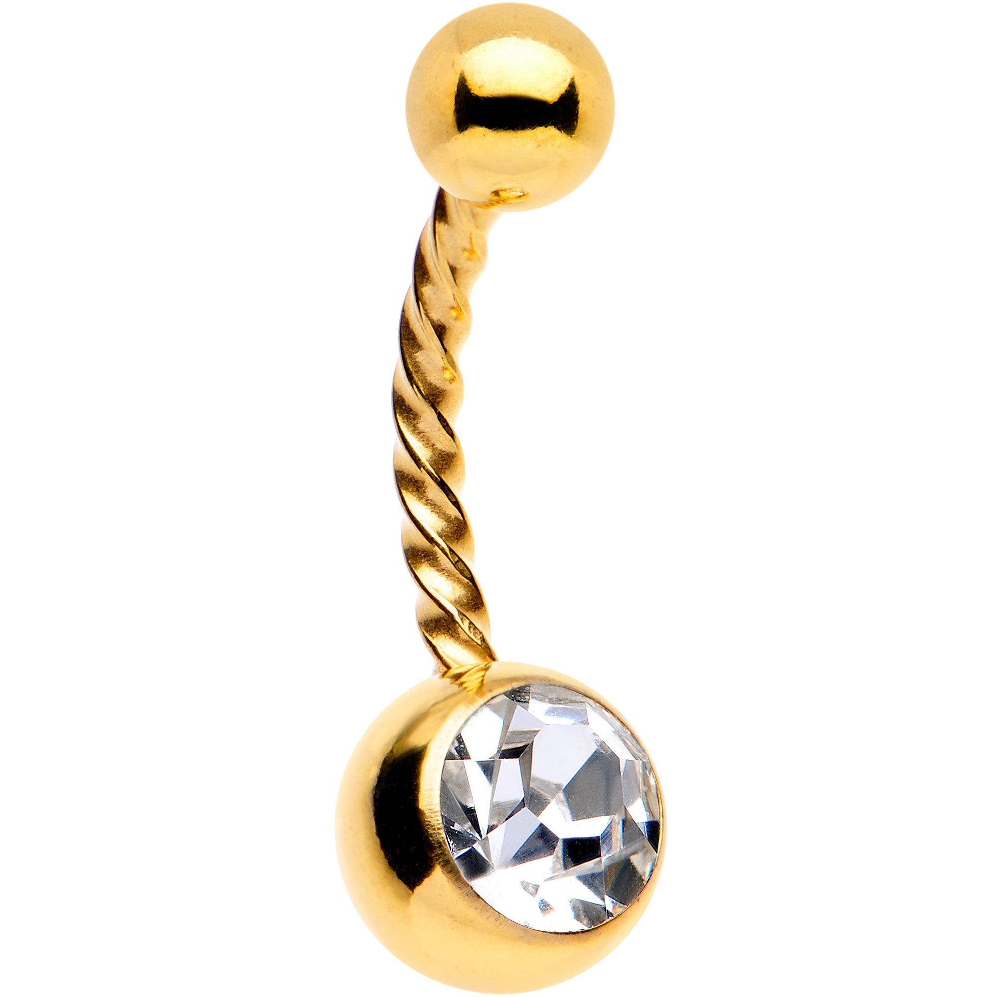 Clear Gem Gold Tone IP Seriously Twisted Belly Ring