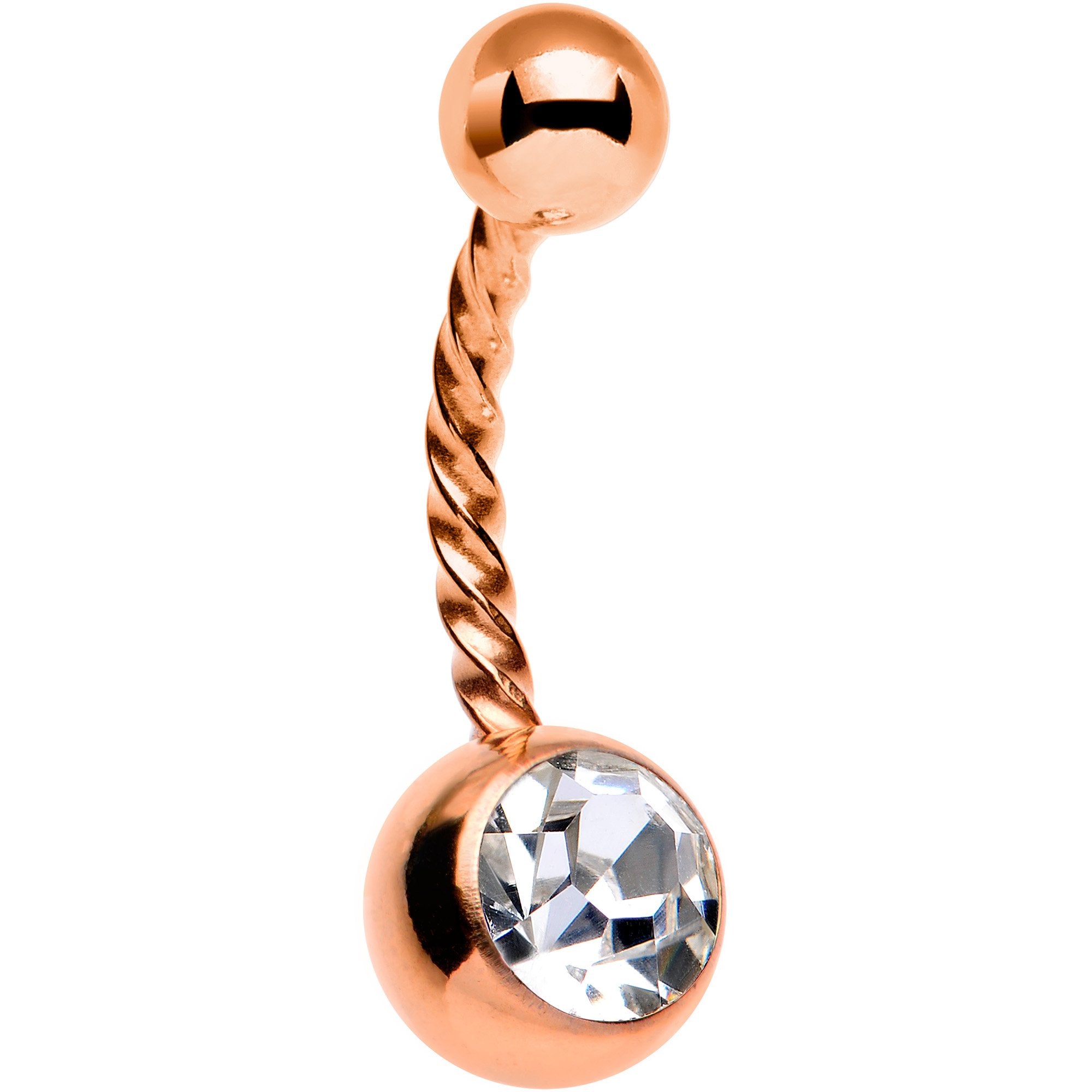 Clear Gem Rose Gold IP Seriously Twisted Belly Ring