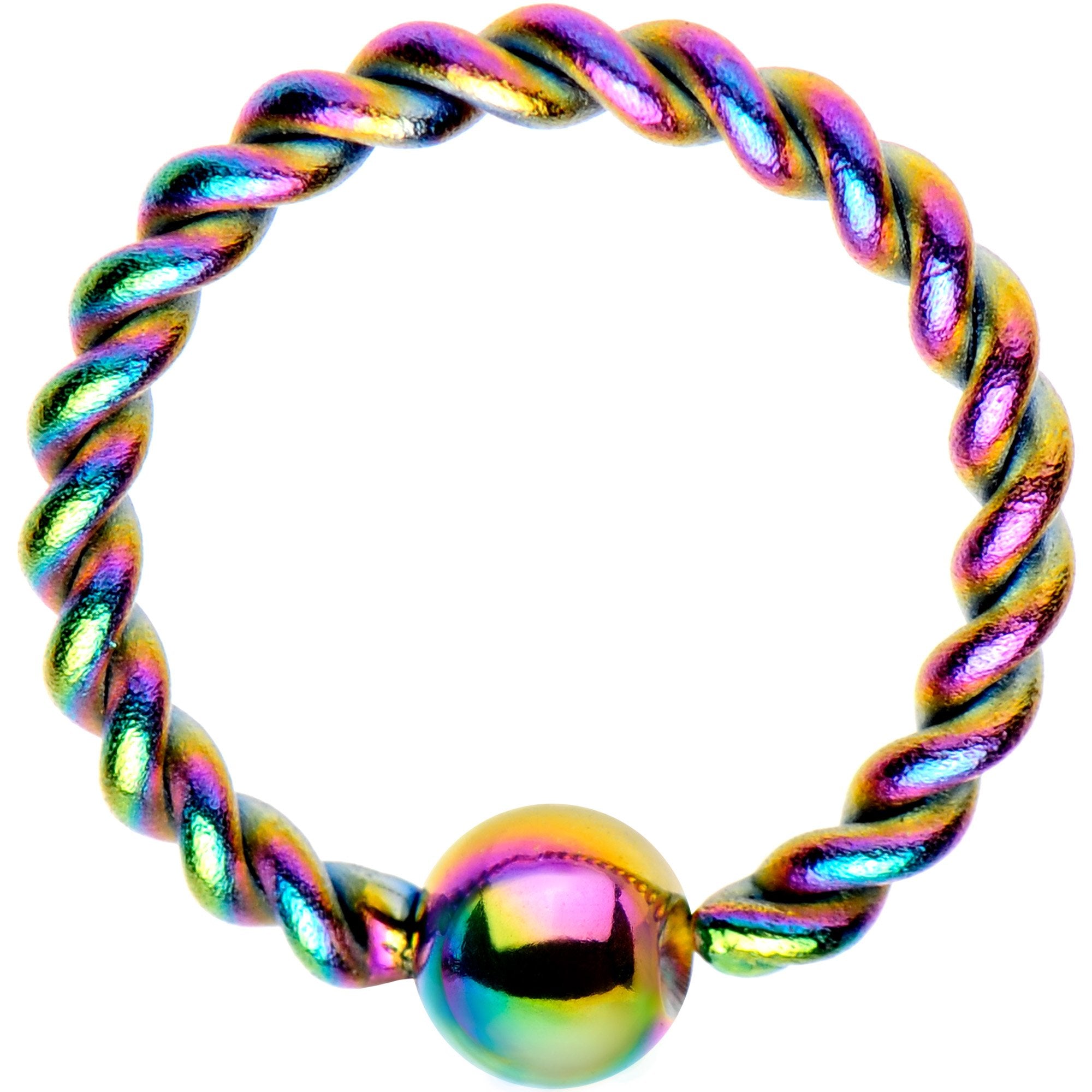 16 Gauge 5/16" Rainbow IP So Twisted Captive Style Seamless Ring