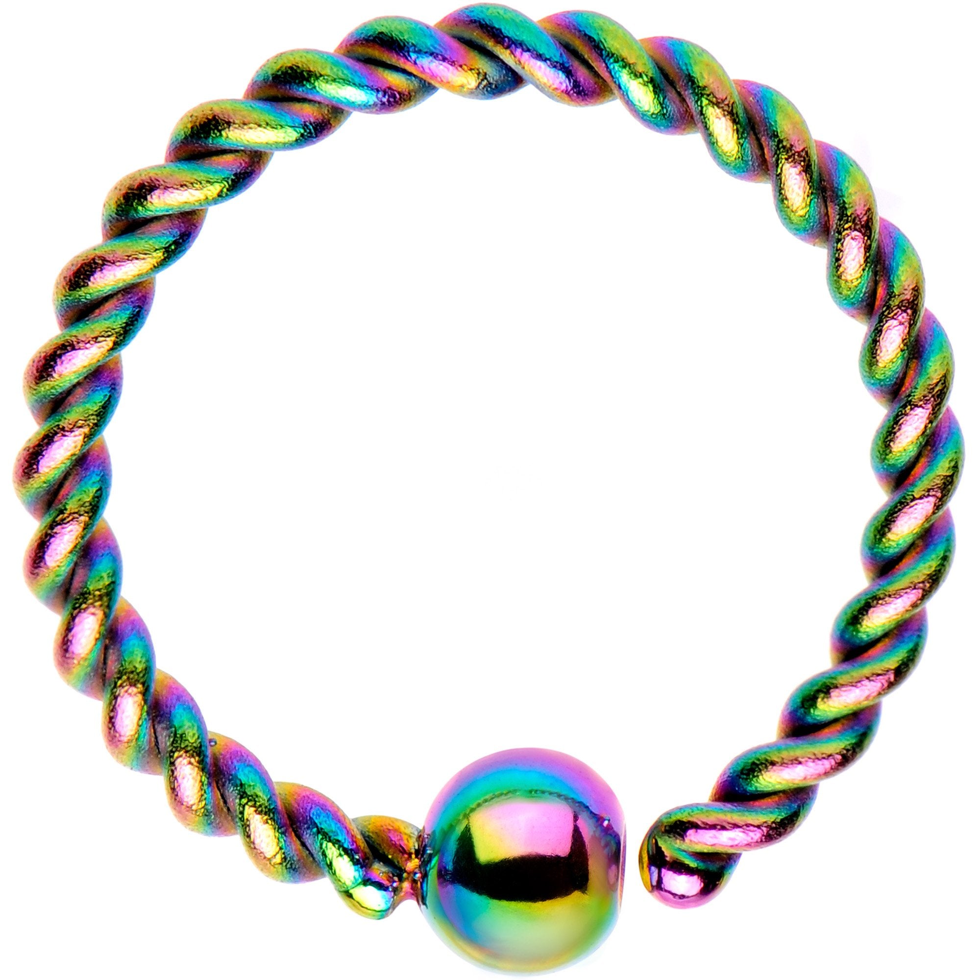 16 Gauge 3/8" Rainbow IP So Twisted Captive Style Seamless Ring