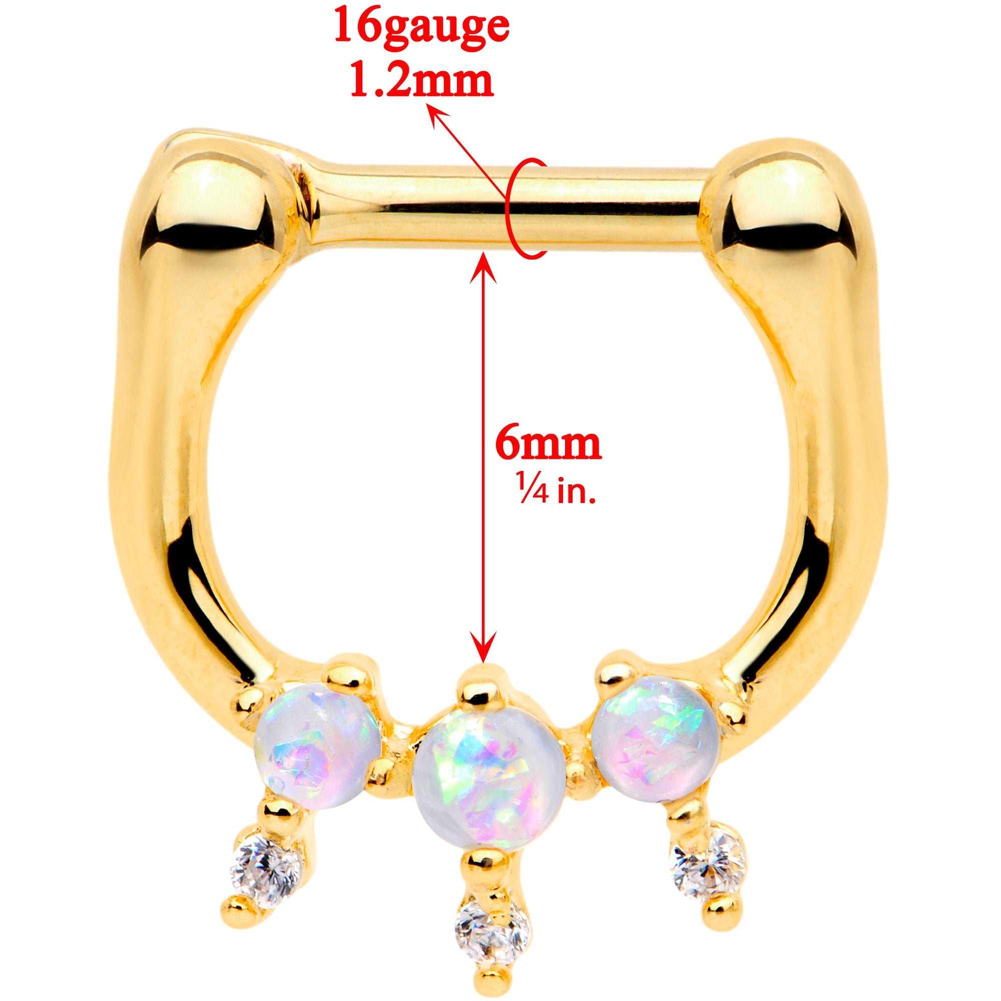 1/4 White Faux Opal Gold Tone Anodized Tri Spike Nipple Clicker Set