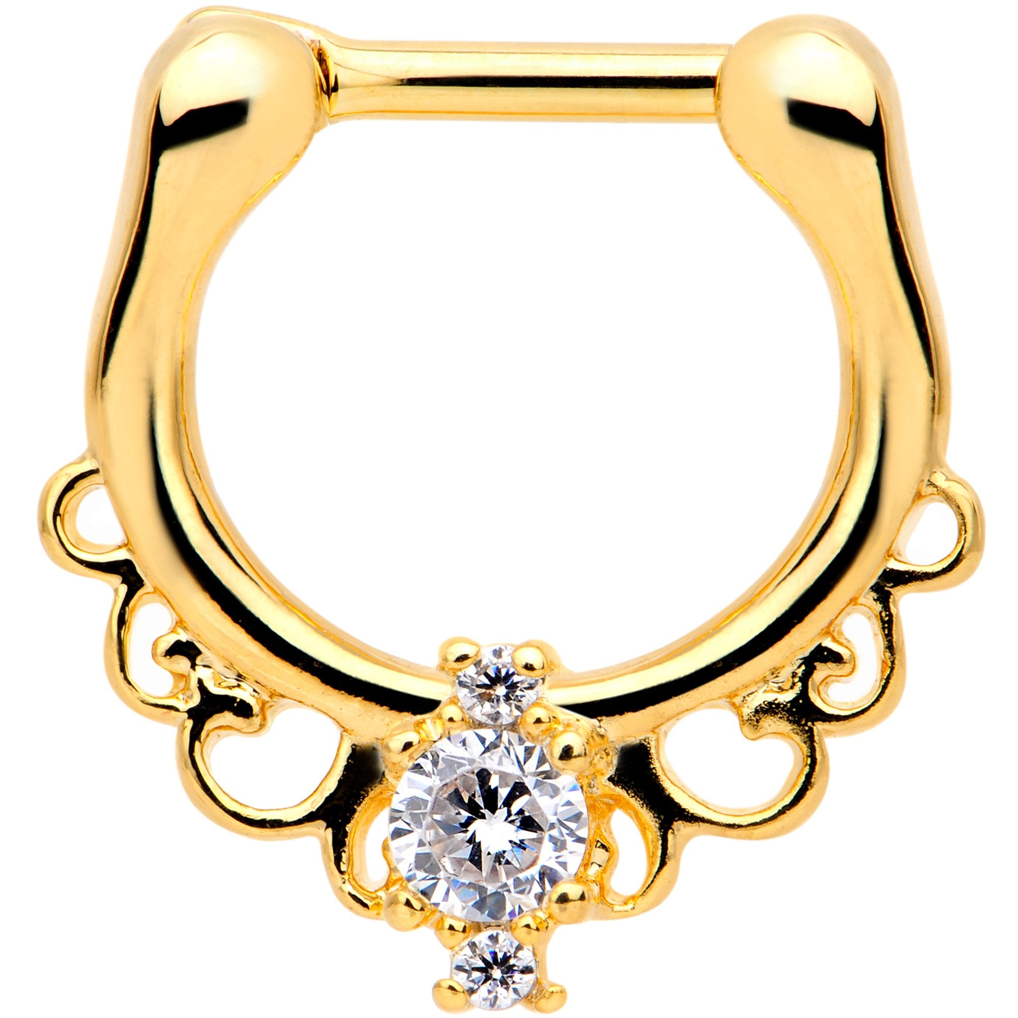 16G Clear CZ Gem Gold Tone Anodized Coronet Septum Clicker