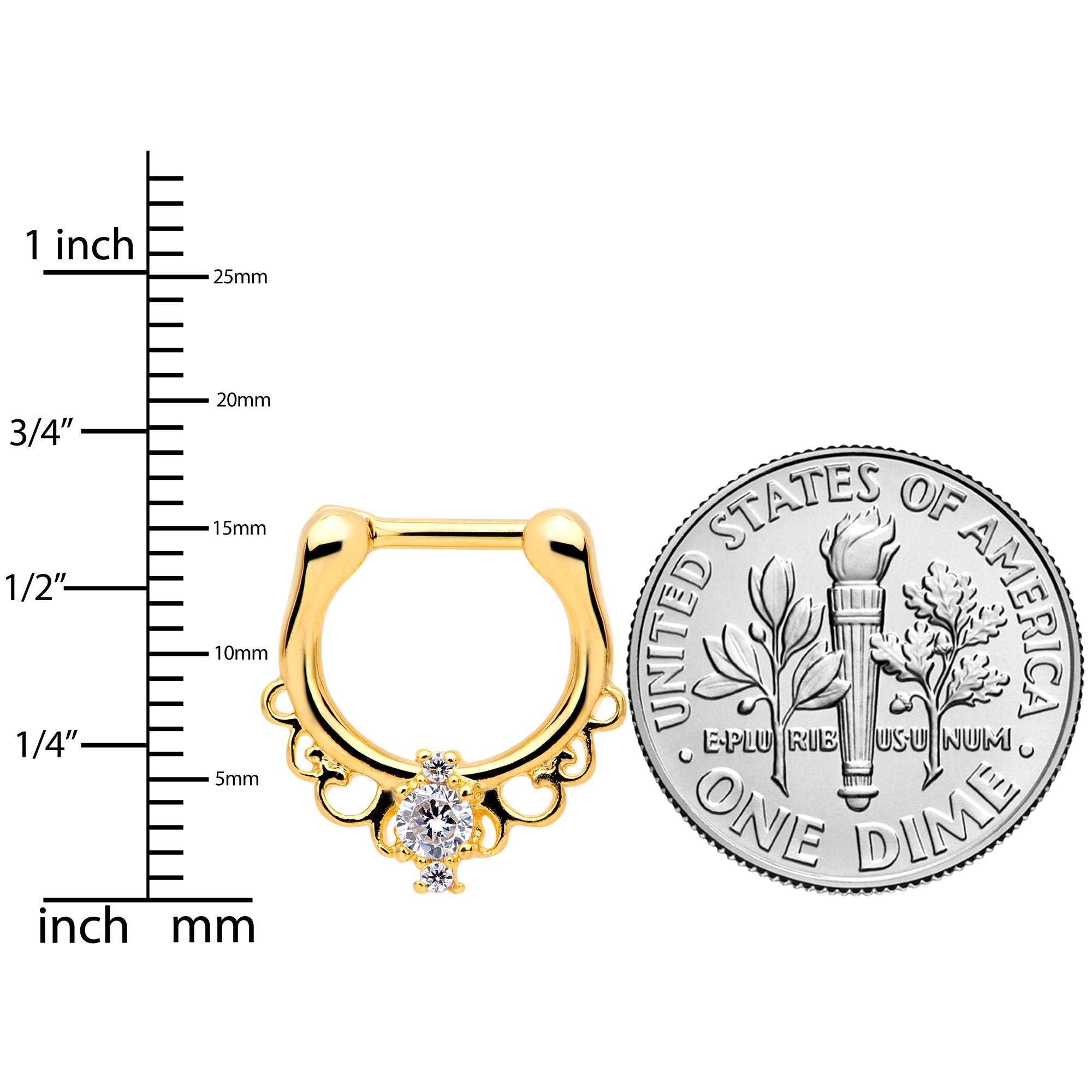 16G Clear CZ Gem Gold Tone Anodized Coronet Septum Clicker