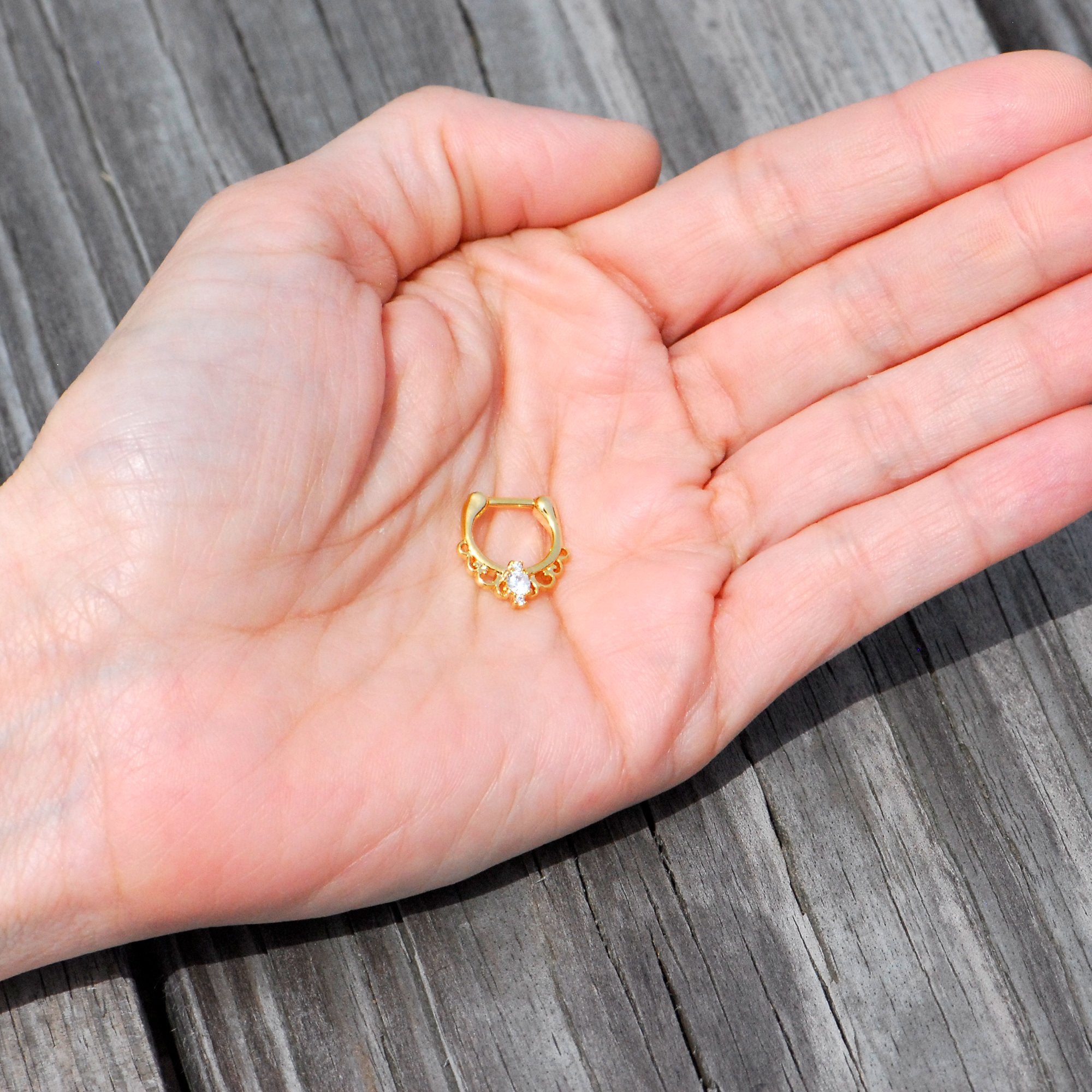 16G Clear CZ Gem Gold Tone Anodized Coronet Septum Clicker