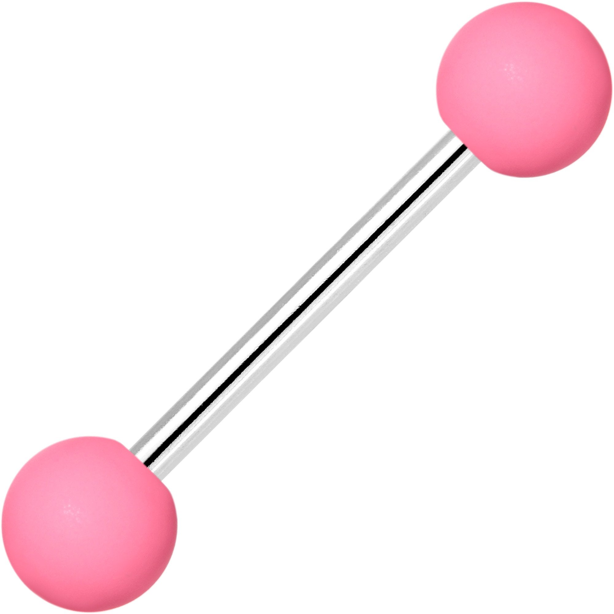 Pink Silicone Coated Acrylic Ball End Barbell Tongue Ring