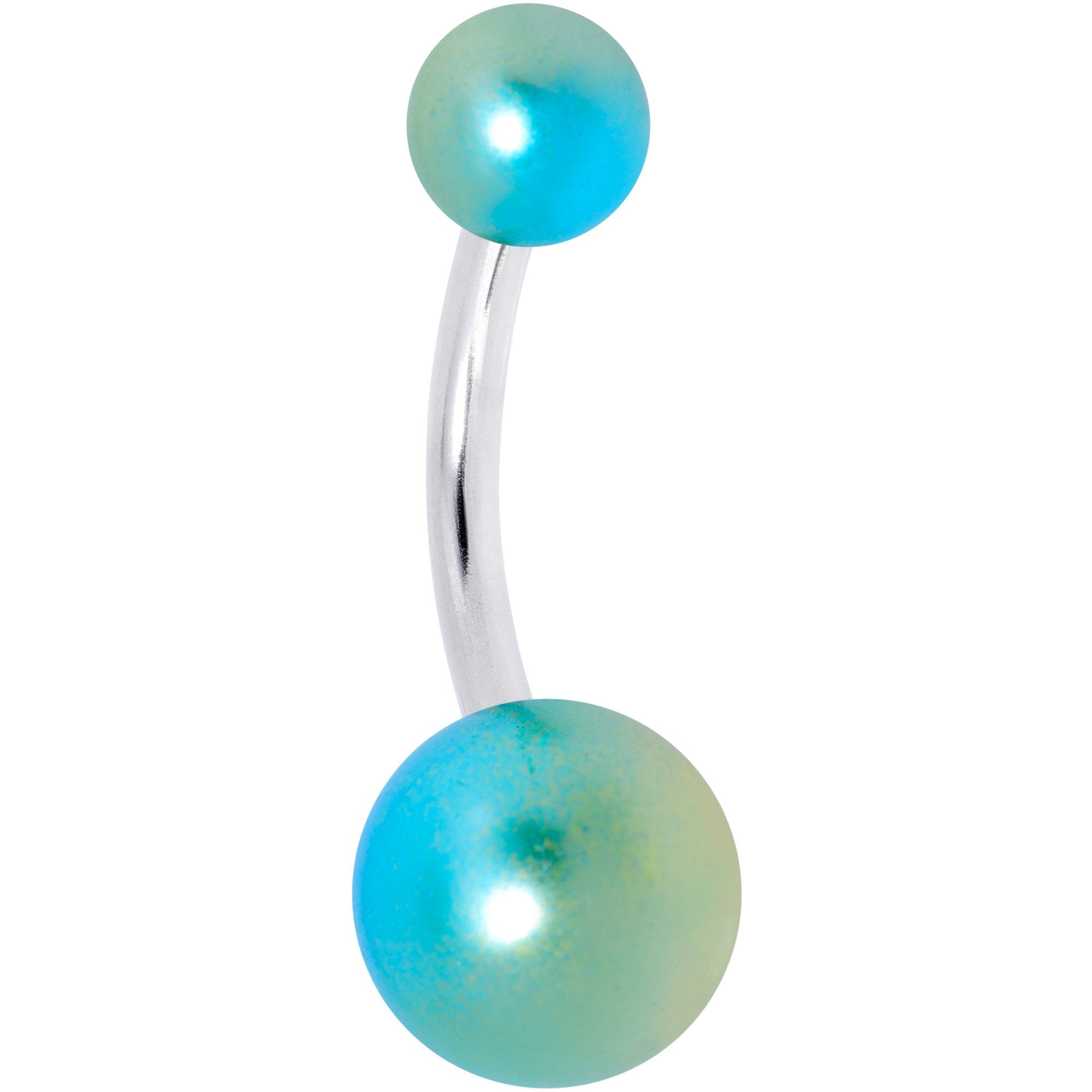 Teal Yellow Pearlescent Acrylic Ball Belly Ring