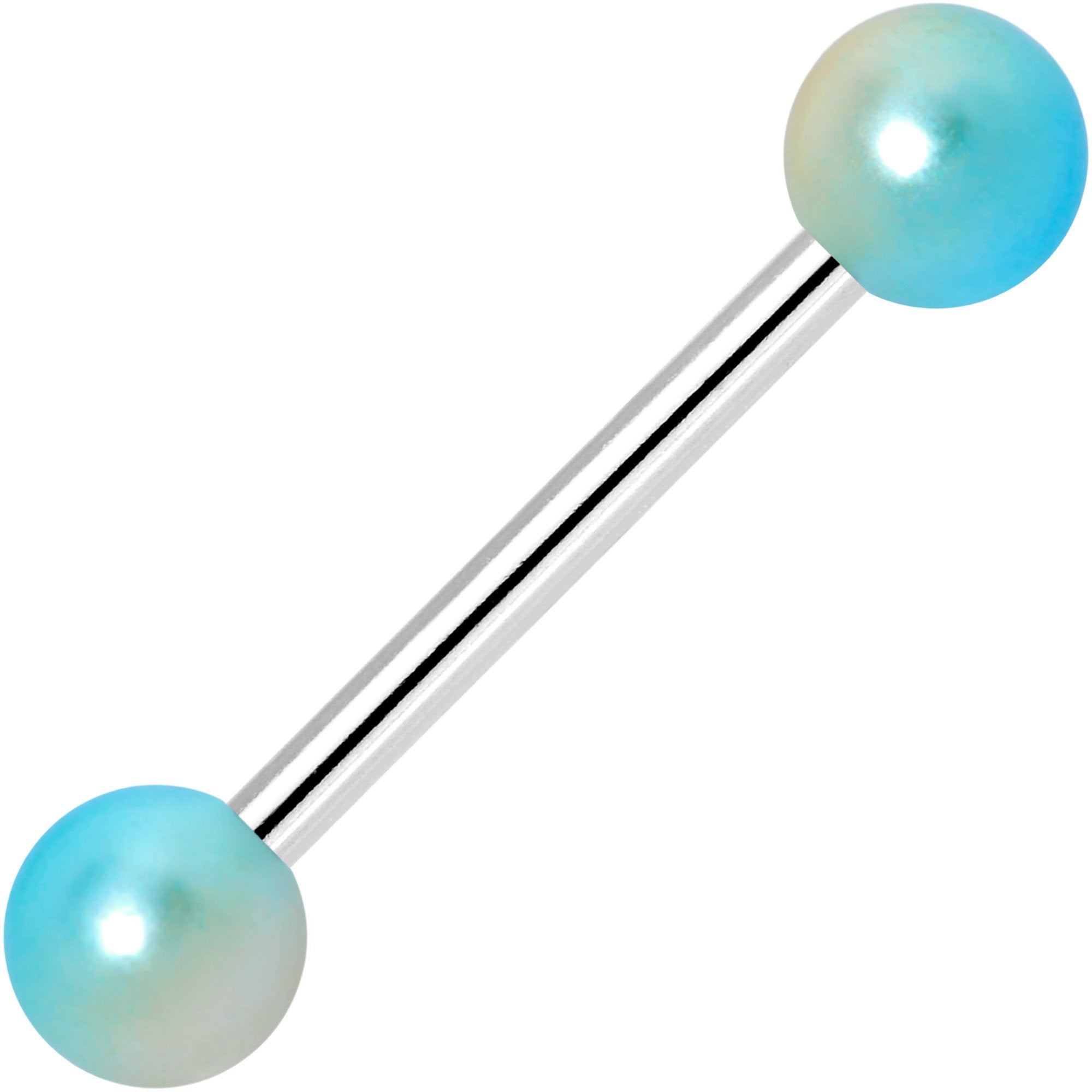 Teal Yellow Pearlescent Acrylic Ball End Barbell Tongue Ring