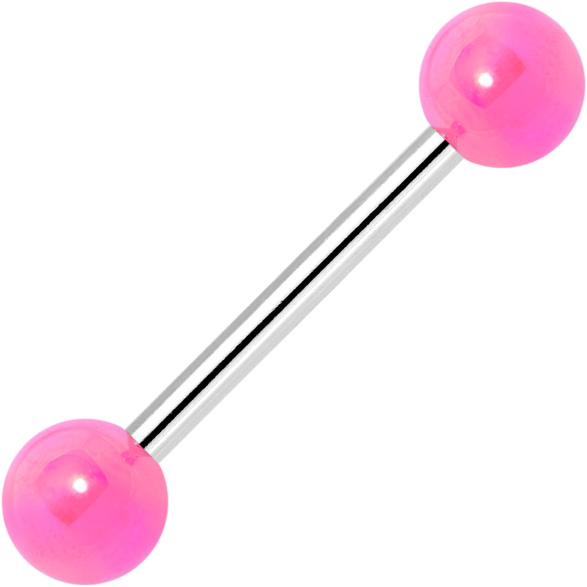 Pink Pearlescent Acrylic Ball End Barbell Tongue Ring