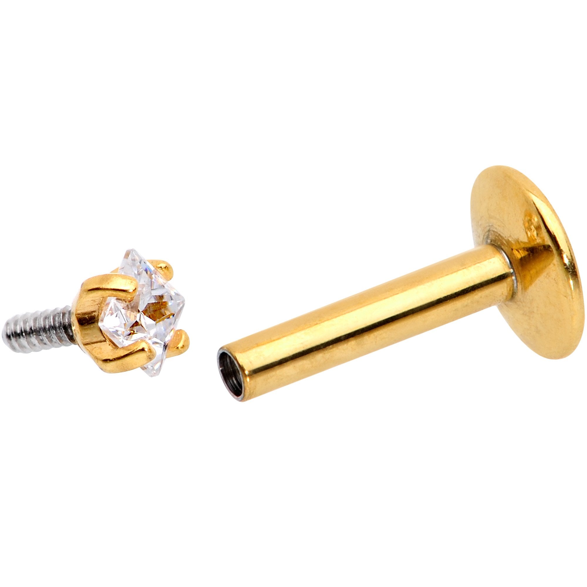 1/4 Clear Square CZ Gold PVD Internally Threaded Labret Monroe