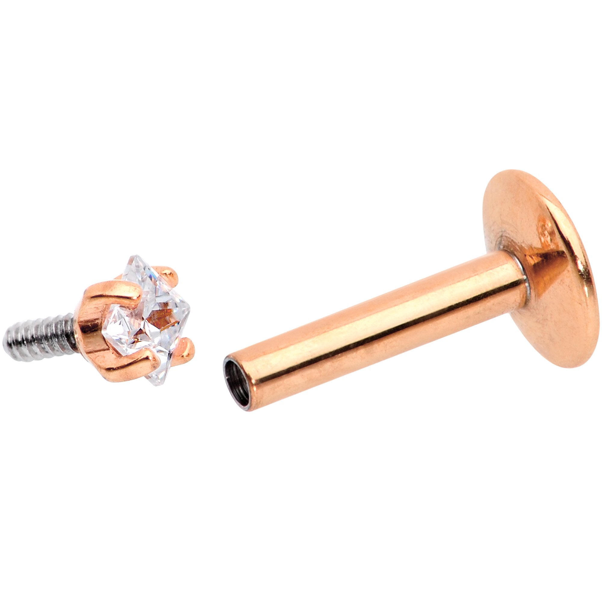 5/16 Clear Square CZ Rose Gold PVD Internally Threaded Labret Monroe