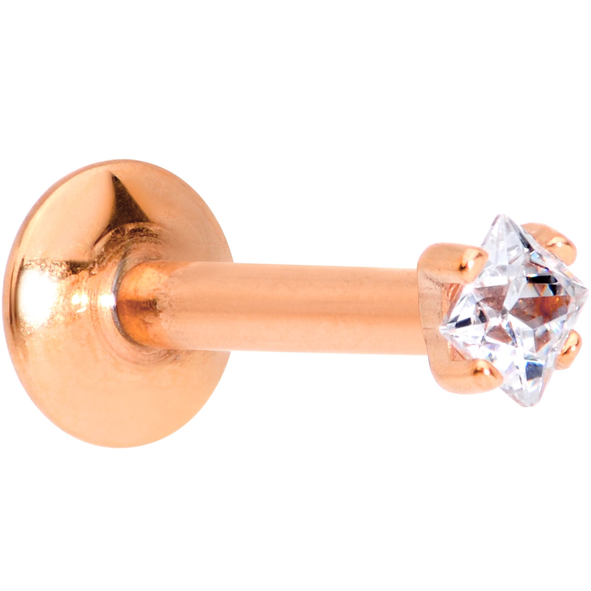 5/16 Clear Square CZ Rose Gold PVD Internally Threaded Labret Monroe