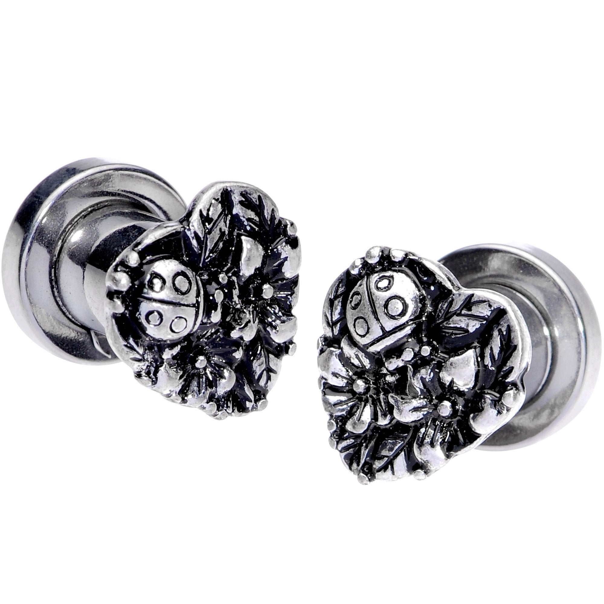 Ladybug Heart Screw Fit Tunnel Plug Set 6mm to 16mm
