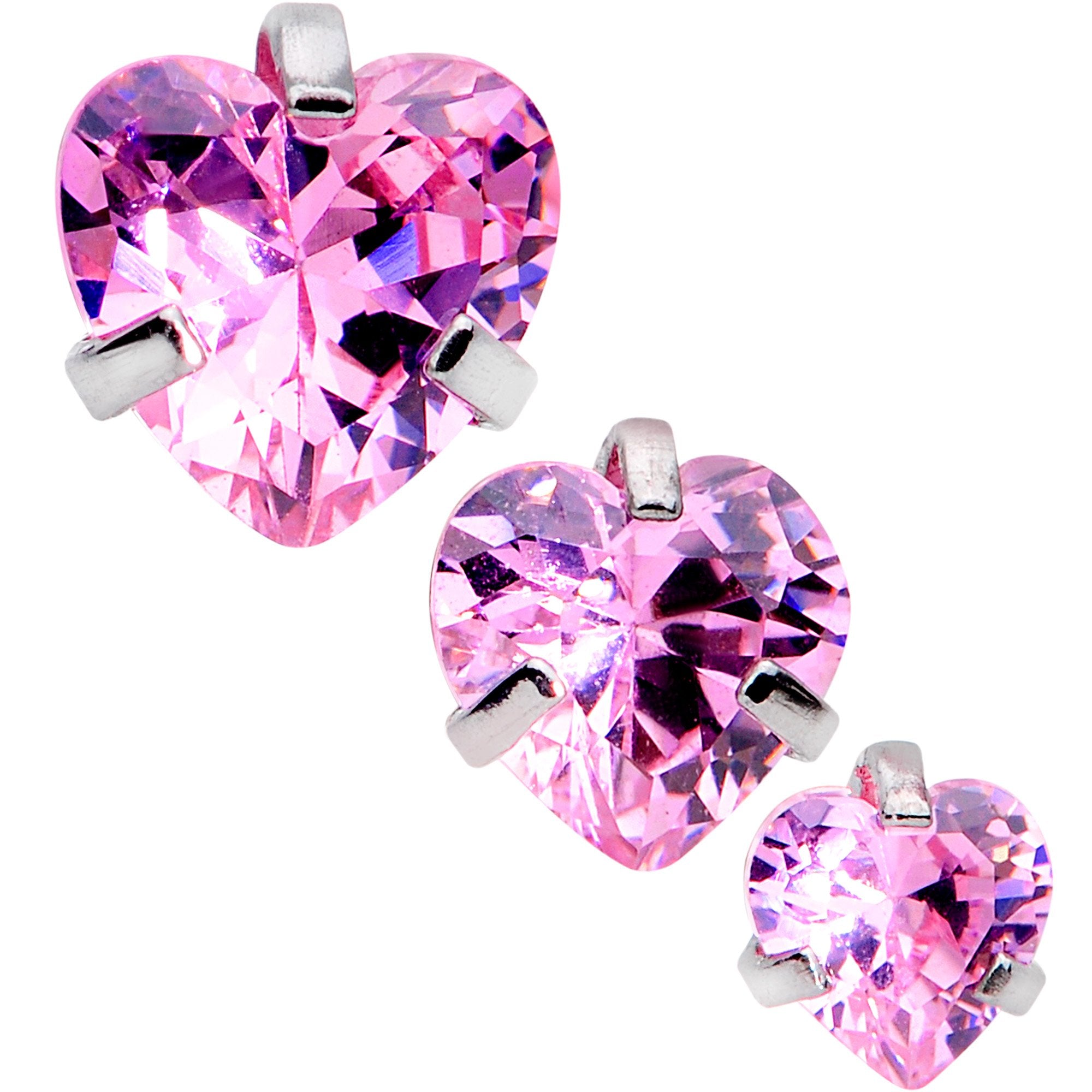 16 Gauge 5/16 Pink Gem Heart Trio Tragus Cartilage Earring Set of 3