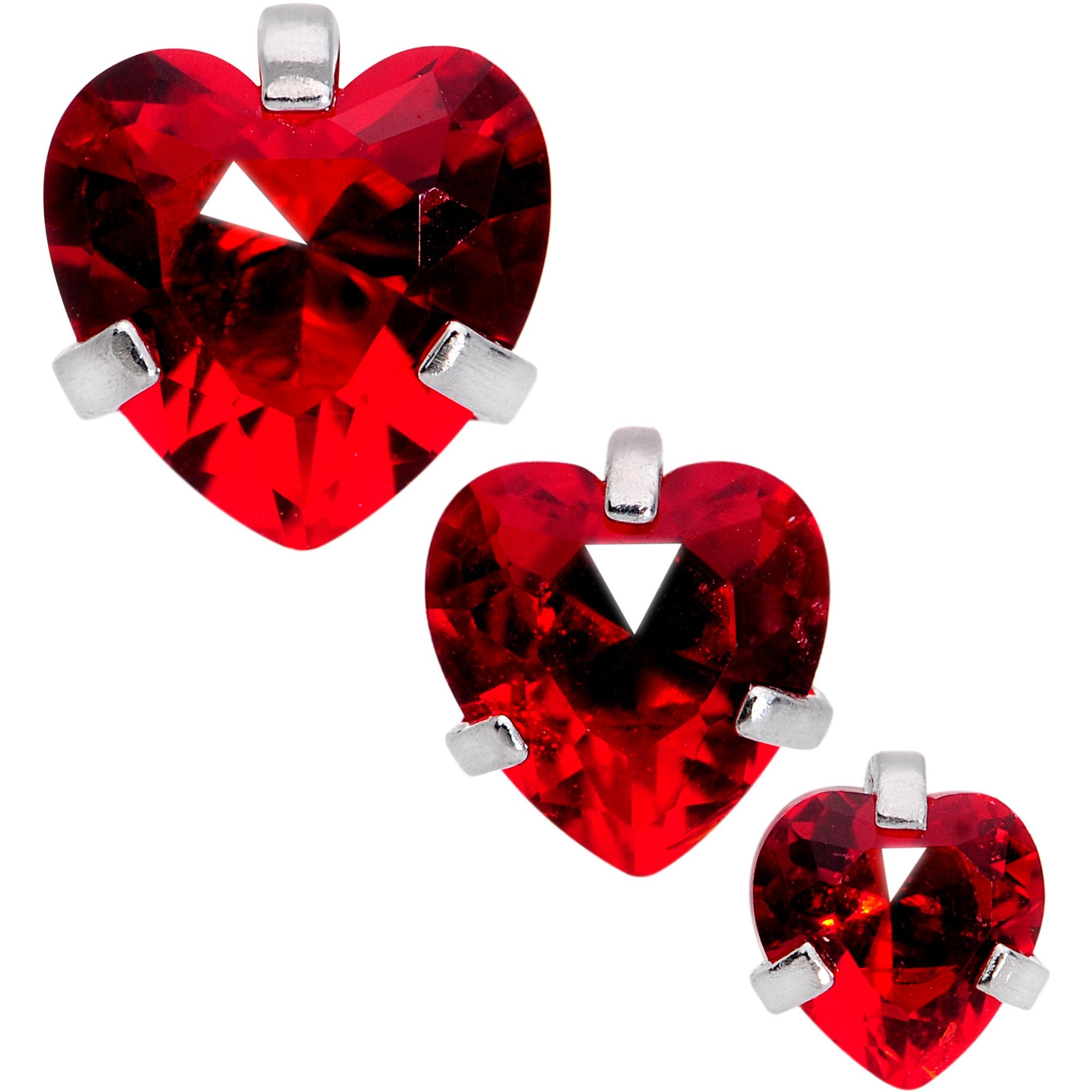 16G 5/16 Red Gem Heart Trio Tragus Cartilage Earring Set of 3