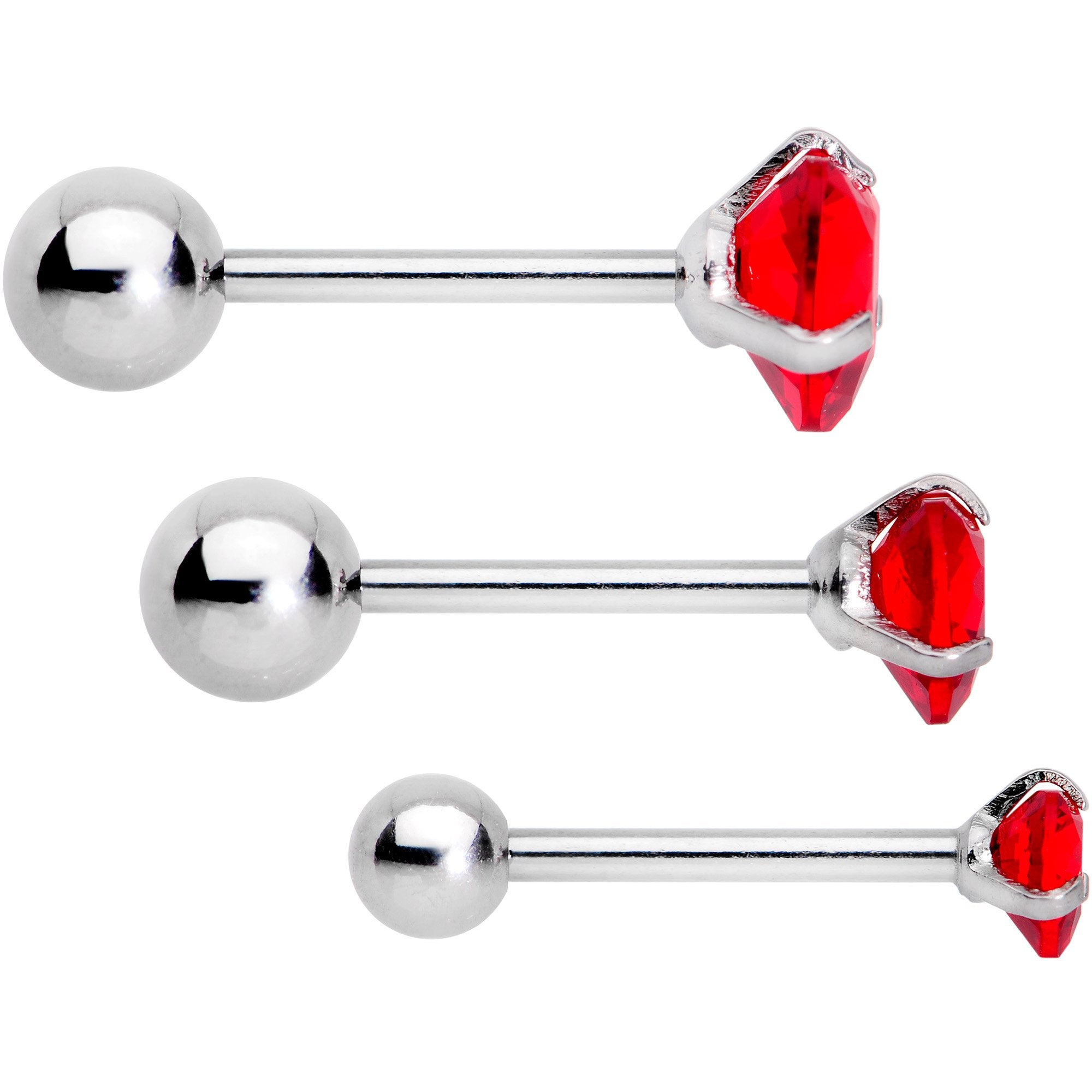 16G 5/16 Red Gem Heart Trio Tragus Cartilage Earring Set of 3