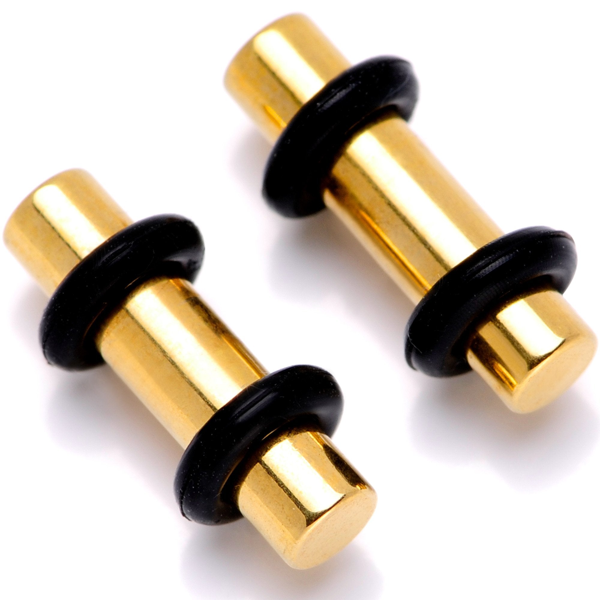 Gold Tone Anodized Titanium Micro Straight Plug Set 14G to 8G