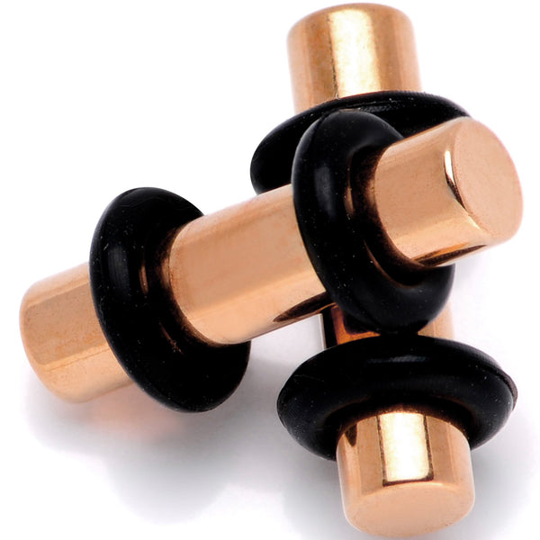 8 Gauge Rose Gold Tone Anodized Titanium Micro Straight Plug Set