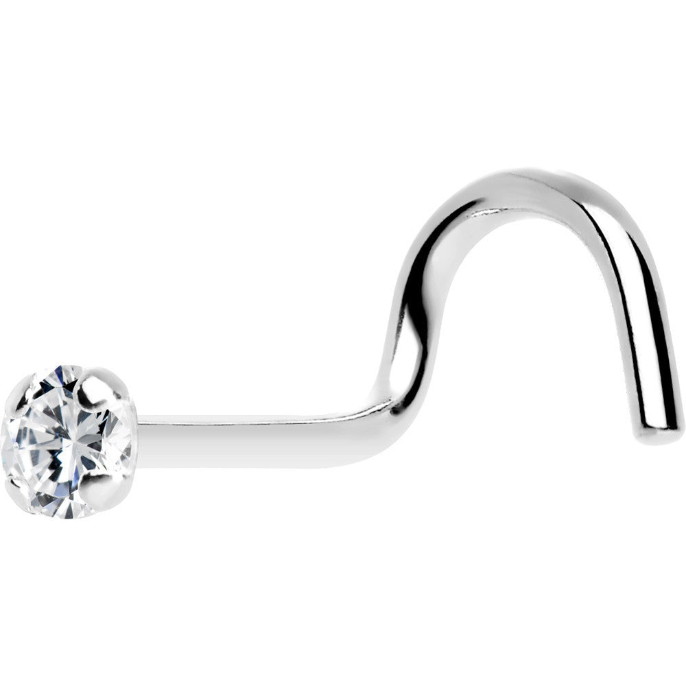 Solid 14KT White Gold 2mm Cubic Zirconia SOLITAIRE Nose Ring