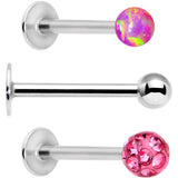 16 Gauge 3/8 Pink Faux Opal Ball Labret Monroe Tragus 3 Pack Set