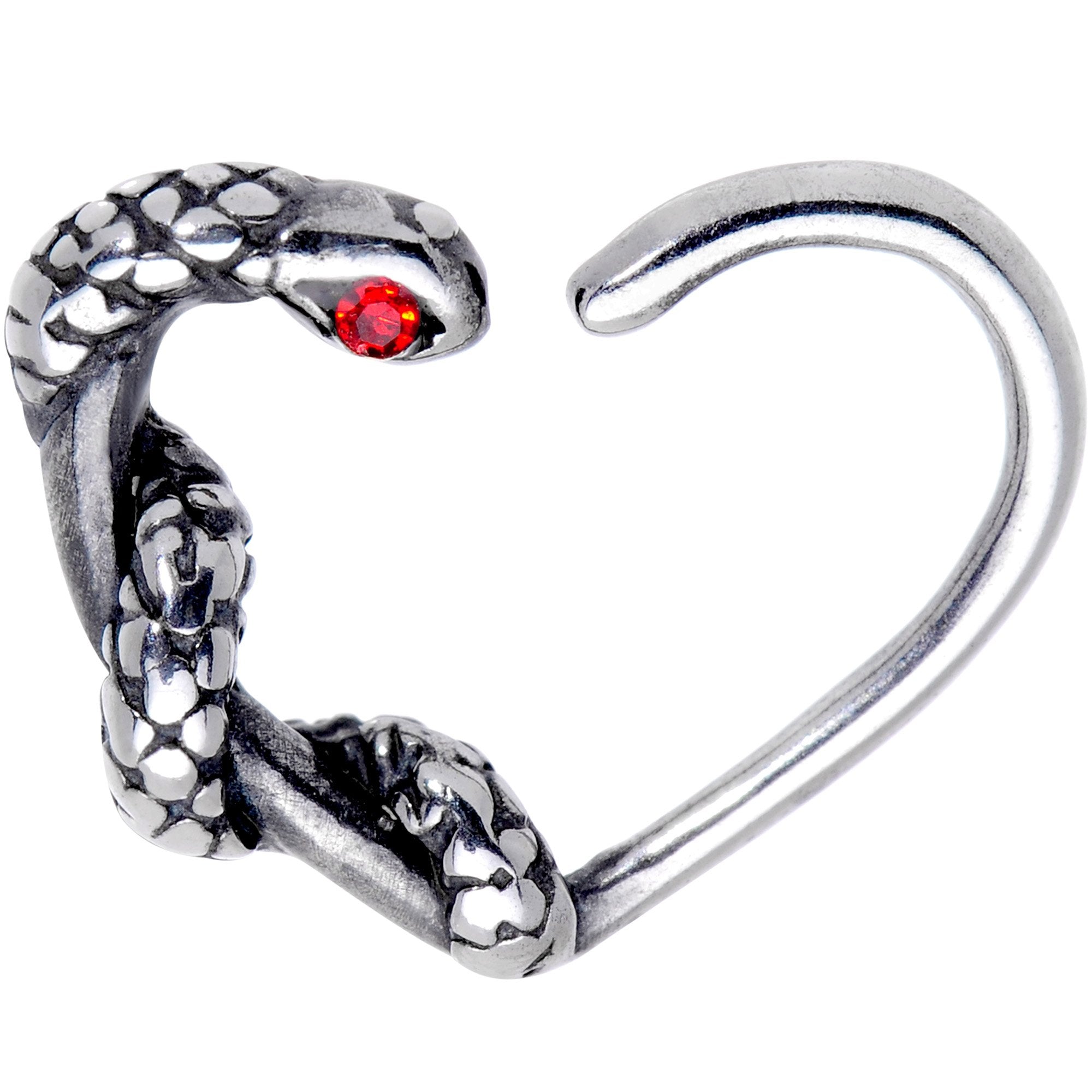 Red Gem Slithering Snake Right Daith Cartilage Tragus Earring