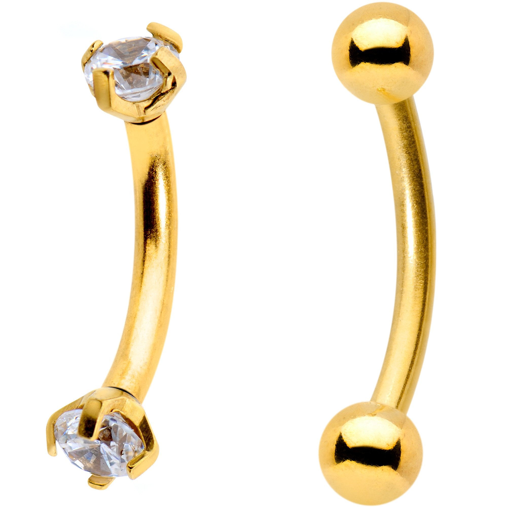 3/8 Clear CZ Gem PVD Curved Eyebrow Ring Set of 6