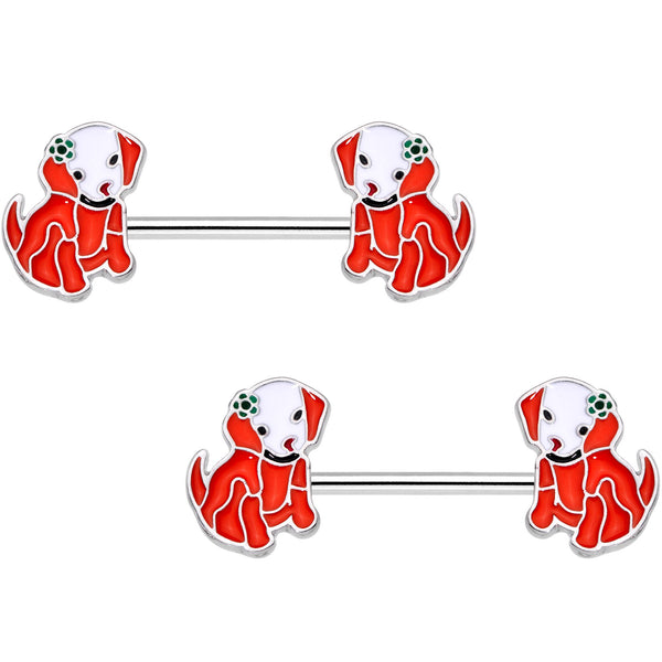 14 Gauge 9/16 Red Puppy Parade Barbell Nipple Ring Set