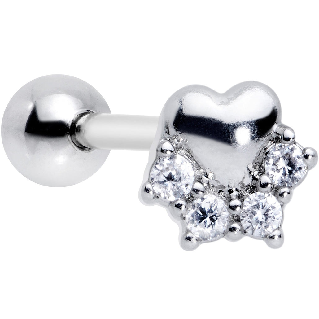 1/4" Clear CZ Gem Be My Valentine Heart Tragus Cartilage Earring