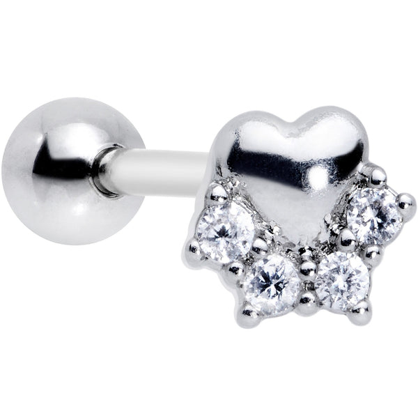 1/4 Clear CZ Gem Be My Valentine Heart Tragus Cartilage Earring