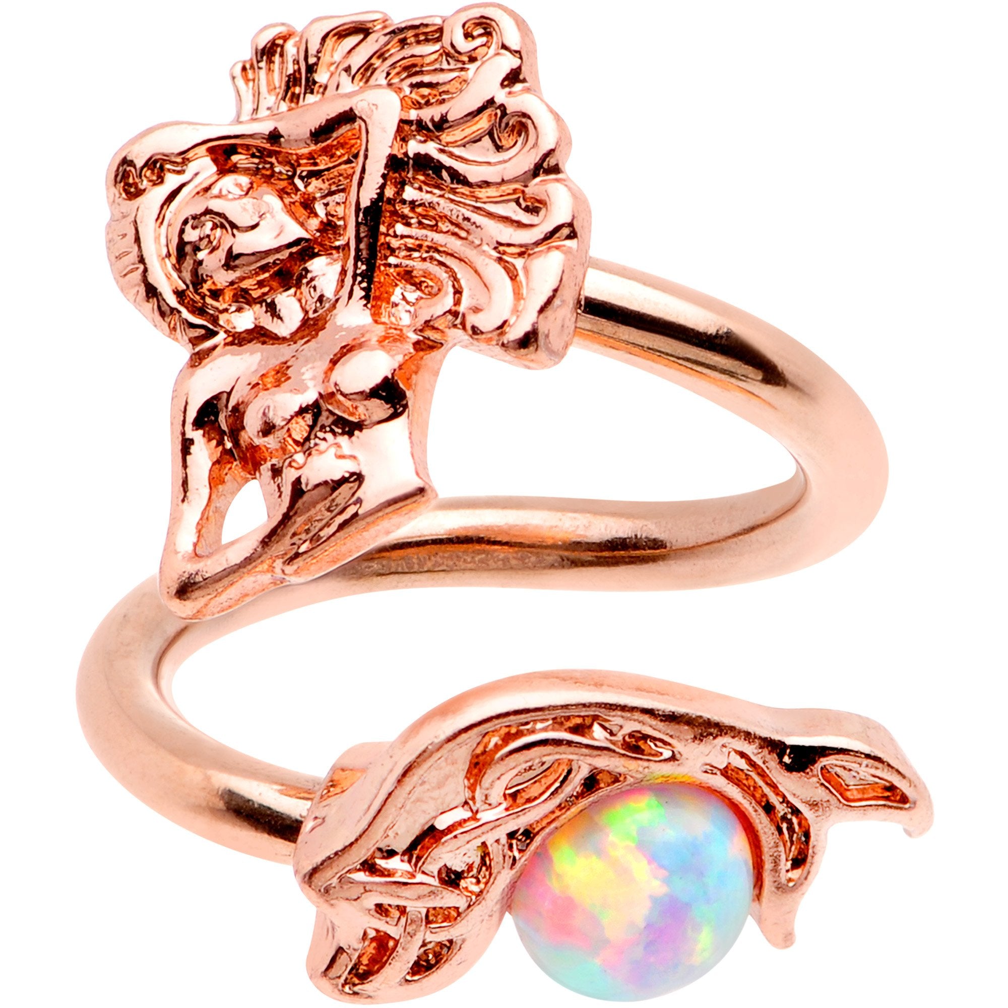 White Synthetic Opal Rose Gold PVD Mermaid Spiral Twister Belly Ring